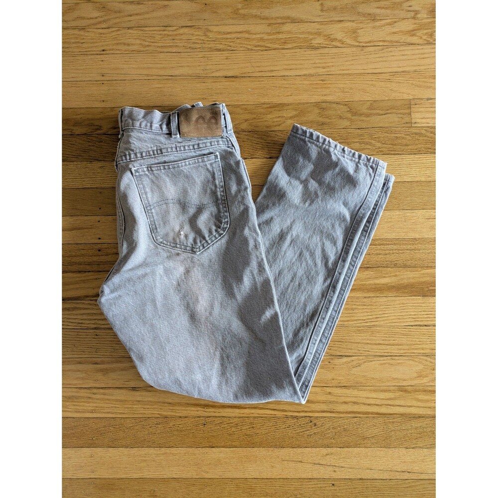 Vintage Lee Jeans Mens 32x30 Gray Straight Leg Faded Wash Denim Union Made USA